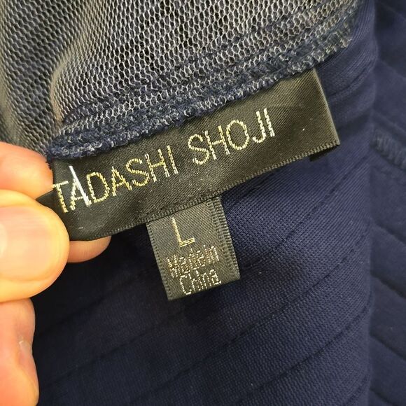 Tadashi Women’s Shoji Navy Lace Ribbed Cocktail Dress Size Large - EUC! - Picture 8 of 9